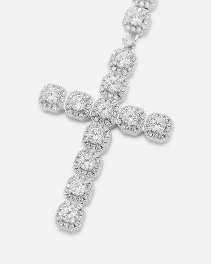 Saint Morta 6mm Iced Tennis Cross Chain White Gold