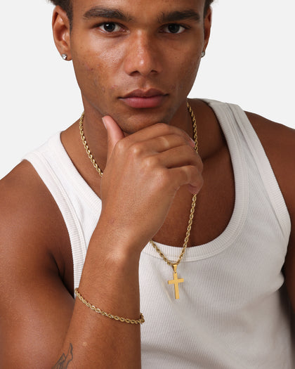 Saint Morta Cross Pendant Rope Chain & Bracelet Bundle Gold