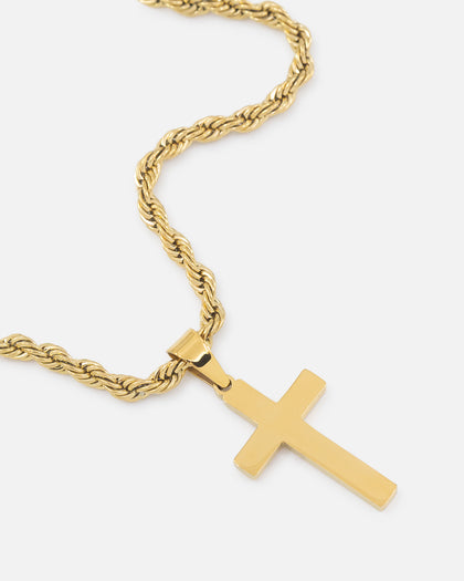 Saint Morta Cross Pendant Rope Chain & Bracelet Bundle Gold