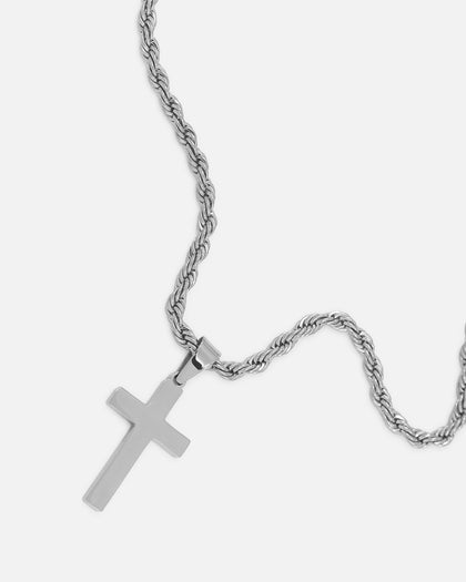 Saint Morta Cross Pendant Rope Chain & Bracelet Bundle White Gold