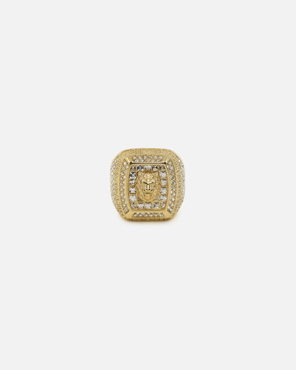Guess Mainline 14mm Lion Pave Signet Ring Gold
