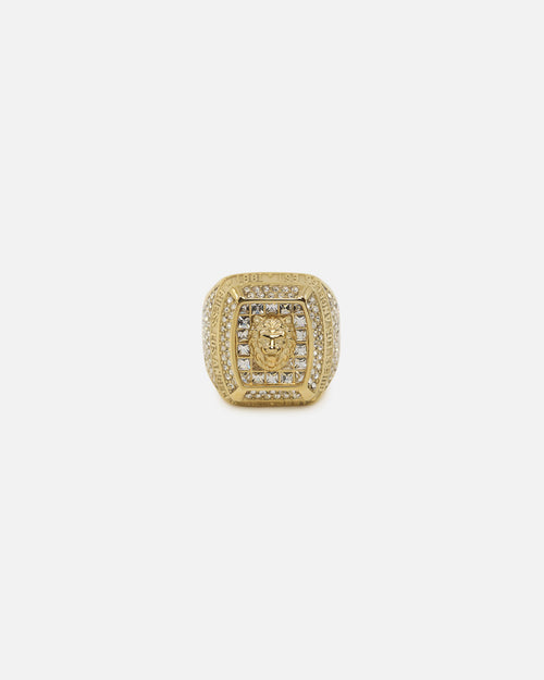 Guess Mainline 14mm Lion Pave Signet Ring Gold