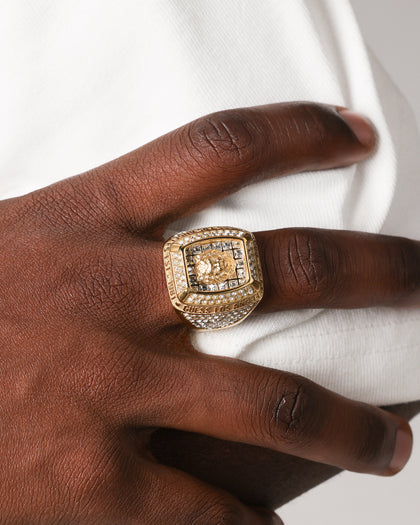 Guess Mainline 14mm Lion Pave Signet Ring Gold