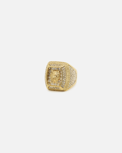 Guess Mainline 14mm Lion Pave Signet Ring Gold