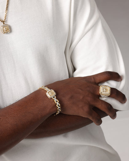 Guess Mainline 14mm Lion Pave Signet Ring Gold