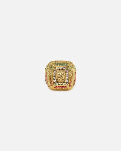 Guess Mainline 14mm Lion Pave Signet Ring Gold