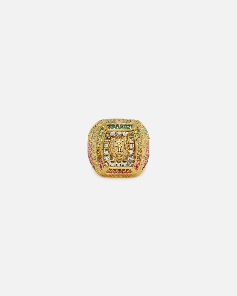 Guess Mainline 14mm Lion Pave Signet Ring Gold
