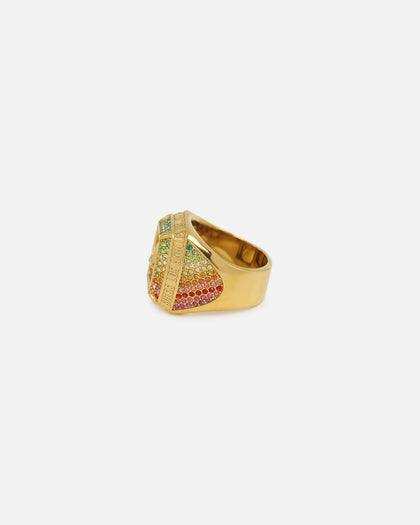 Guess Mainline 14mm Lion Pave Signet Ring Gold