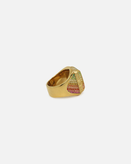 Guess Mainline 14mm Lion Pave Signet Ring Gold