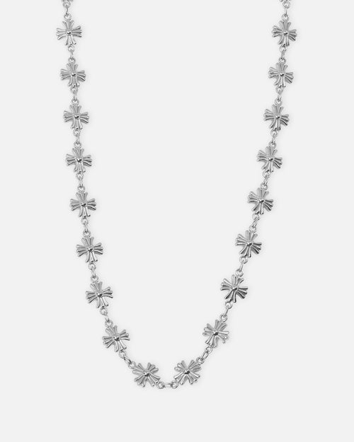 Saint Morta Chrome Cross Chain Necklace White Gold