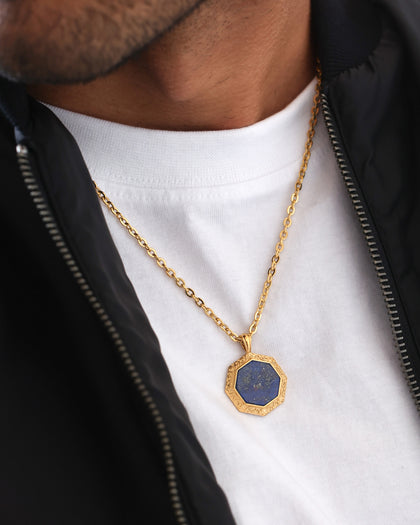 Saint Morta Lapis Octagon Pendant Chain Gold