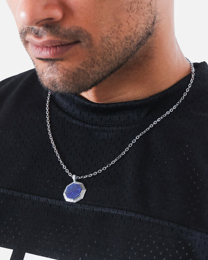 Saint Morta Lapis Octagon Pendant Chain White Gold