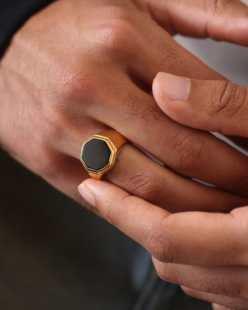 Saint Morta Onyx Octagon Signet Ring Gold