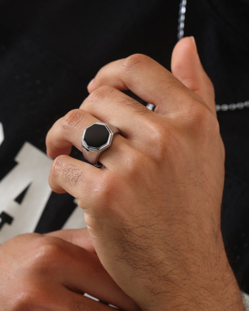 Saint Morta Onyx Octagon Signet Ring White Gold
