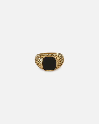 Saint Morta Onyx Square Ring Gold