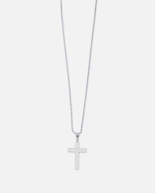 Saint Morta Textured Cross Pendant Chain White Gold