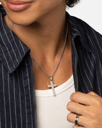 Saint Morta Textured Cross Pendant Chain White Gold