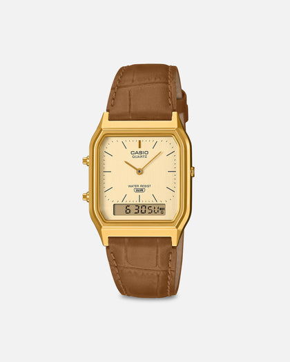 Casio AQ230EGL-9A Watch Black/Gold/Tan
