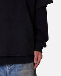 MNML Over Tee Layered Hoodie Washed Black
