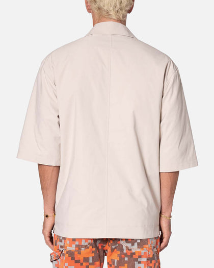 MNML Lined Woven Nylon Button Up Shirt Stone