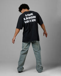 Loiter Live Laugh Love Drop T-Shirt Black Acidwash