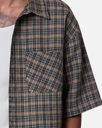 MNML Washed Poplin Over Button Up Shirt Green/Brown