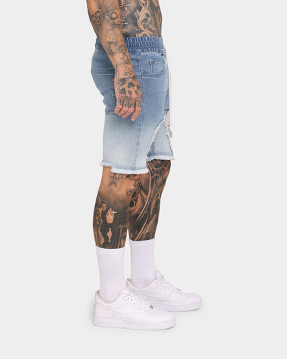 EN ES Gunner Skinny Ripped Shorts Gradient Blue