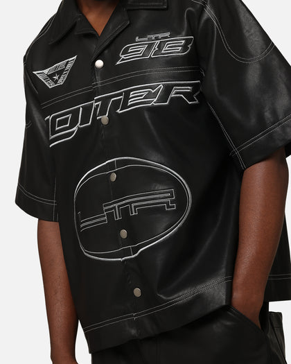 Loiter Motor PU Leather Button Up Shirt Black