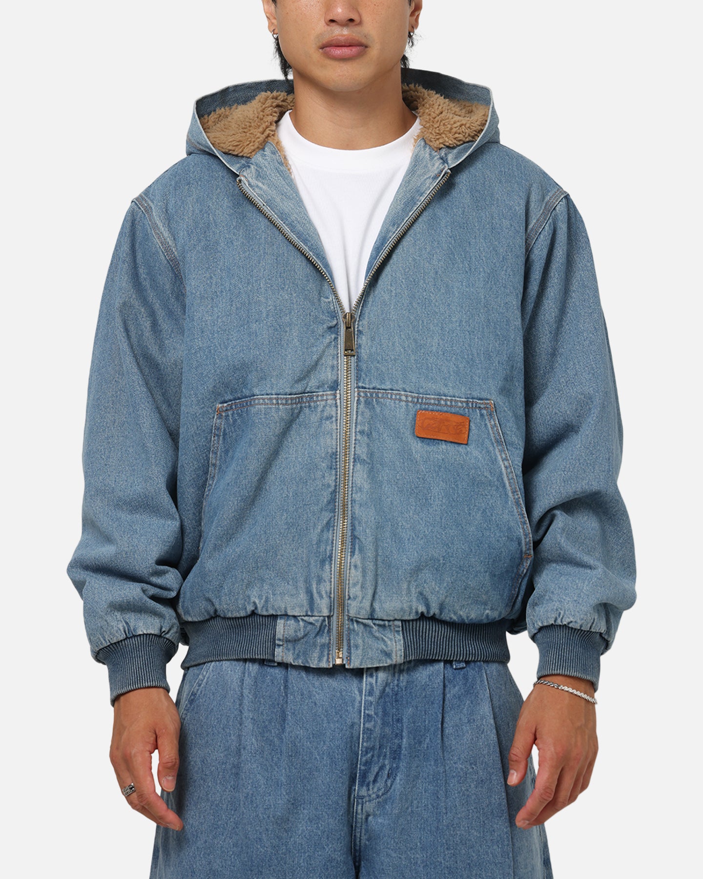Carre Sherpa Lined Zip Hoodie Mid Blue Denim | Culture Kings