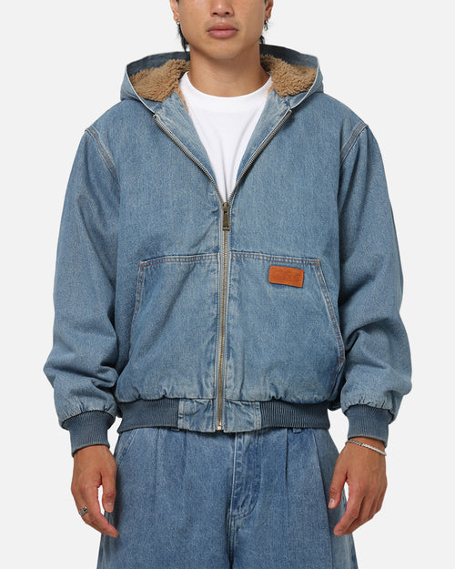 Carre Sherpa Lined Zip Hoodie Mid Blue Denim