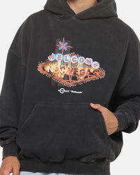 73Studio X Fallout Vegas Lights Rhinestone Hoodie Black Acidwash