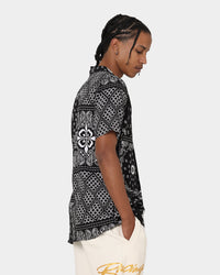 Carre Bandana Ultra Short Sleeve Button Up Shirt Black
