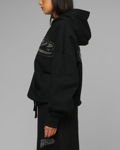 Loiter Silicone Rhinestone Zip Hoodie Black