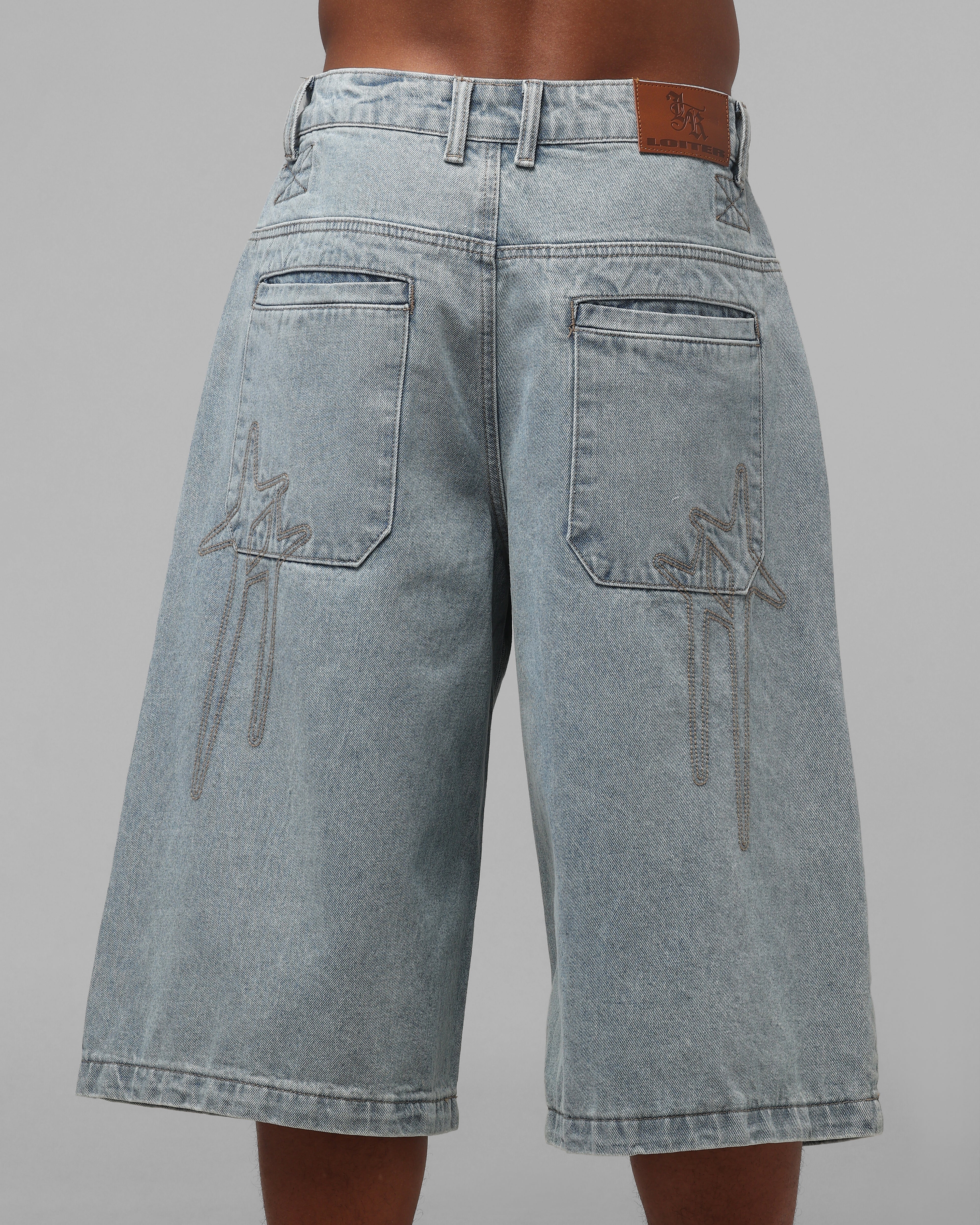 Loiter Star Born Pleated Jorts Blue Washed Denim | Culture Kings