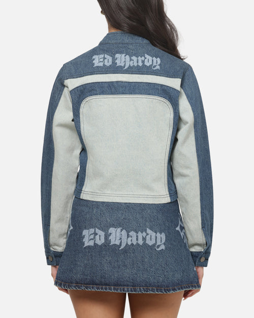 Ed Hardy Women's Crossfire Denim Jacket Mid Denim