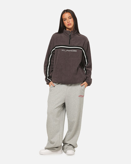 X-Large Stripe Polar Fleece Quarter Zip Fleece Mocha