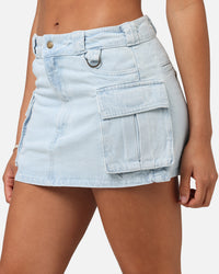 Dickies Women's 874 Light Denim Cargo Mini Skirt Sky Blue