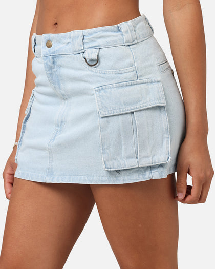 Dickies Women's 874 Light Denim Cargo Mini Skirt Sky Blue