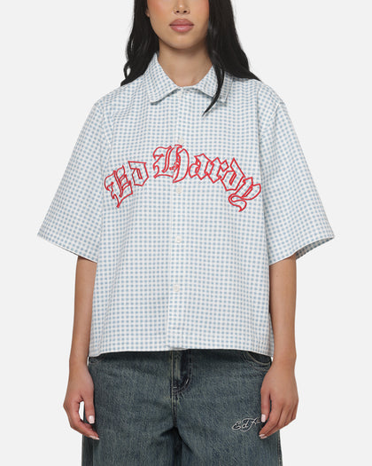 Ed Hardy Eagle Button Up Shirt Blue Pinstripe