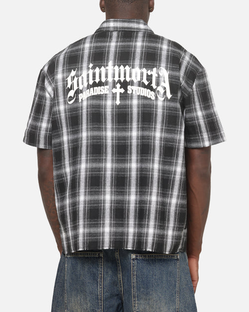 Saint Morta Paradise Studios Button Up Shirt Black Plaid
