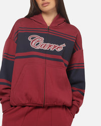 Carre Varsity Stripe Zip Hoodie Burgundy/Navy