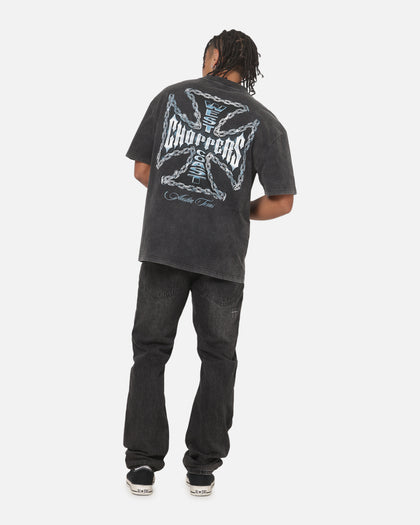West Coast Choppers Chain Cross T-Shirt Black Acidwash