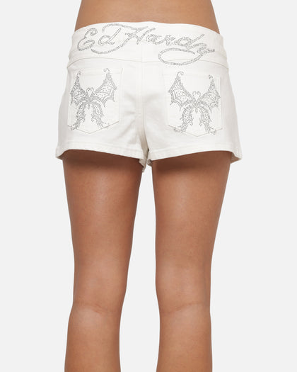 Ed Hardy Women's Butterfly Denim Shorts White