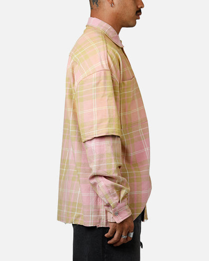 MNML Dip Fade Flannel Shirt Pink