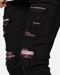 MNML X555 Crystal Skinny Denim Jeans Black/Pink