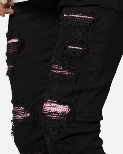 MNML X555 Crystal Skinny Denim Jeans Black/Pink
