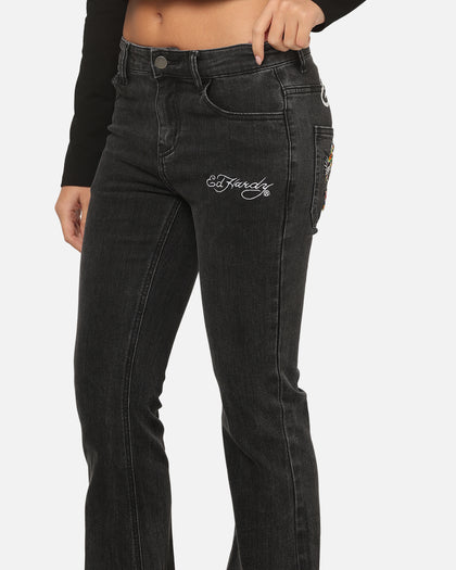 Ed Hardy Women's Tiger Bootcut Jeans Washed Black
