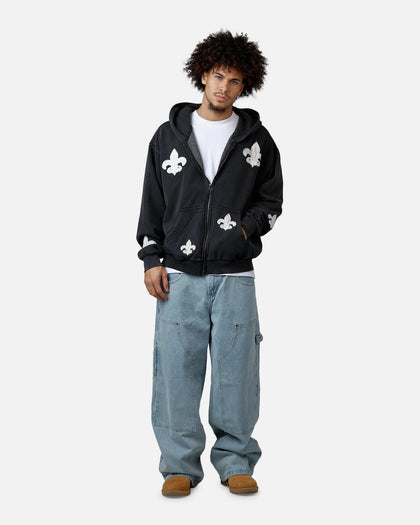 MNML Fleur Zip Up Hoodie Washed Black