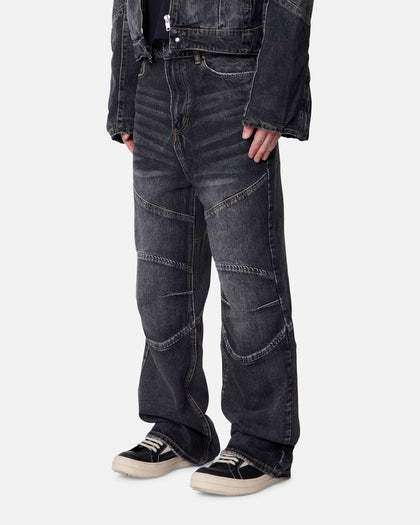 MNML Panelled Moto Denim Jeans Washed Black