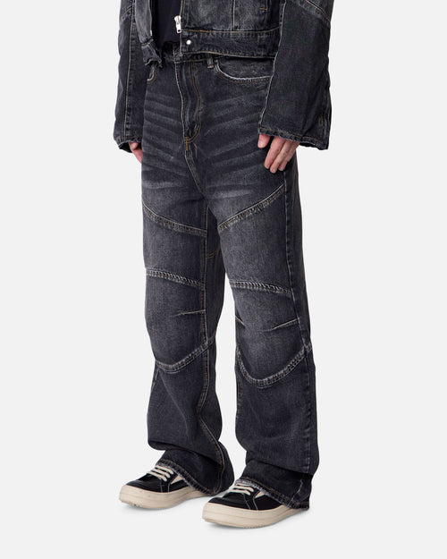 MNML Panelled Moto Denim Jeans Washed Black